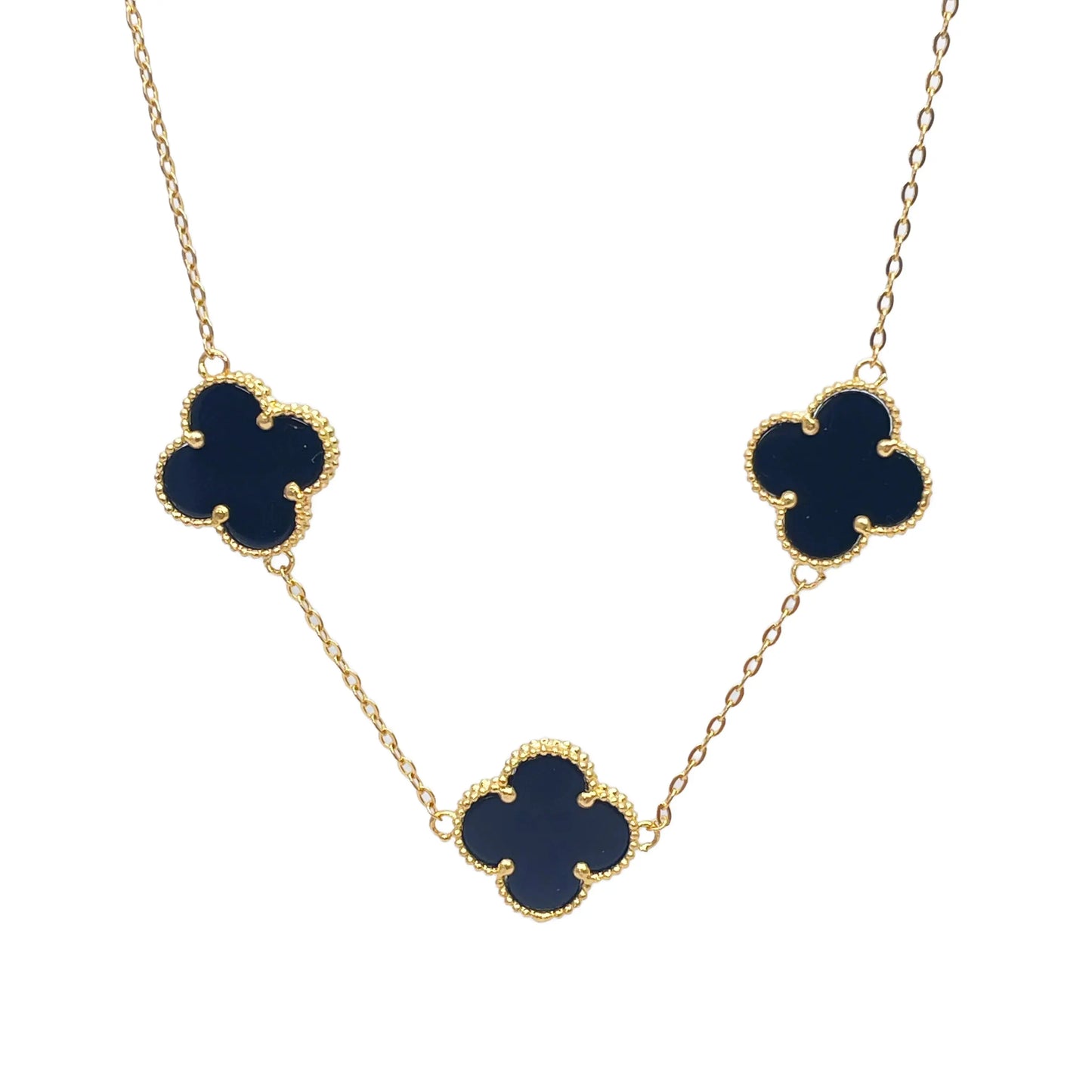22ct Yellow Gold Black Onyx Clover Necklace 18 Inches  Diamond Bracelets
