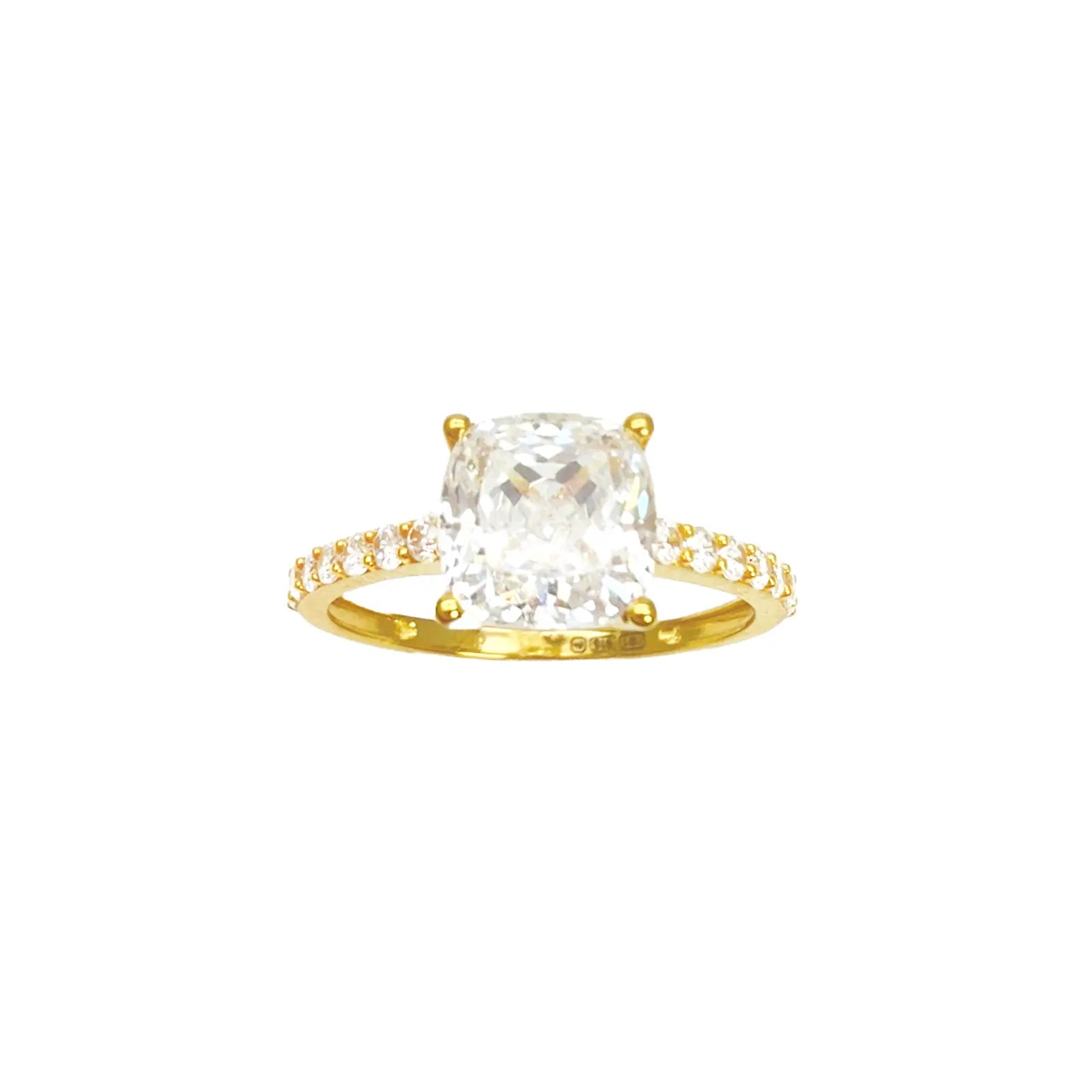 22ct Yellow Gold Cubic Zirconia Cushion Cut Pave Engagement Ring 7mm Width 