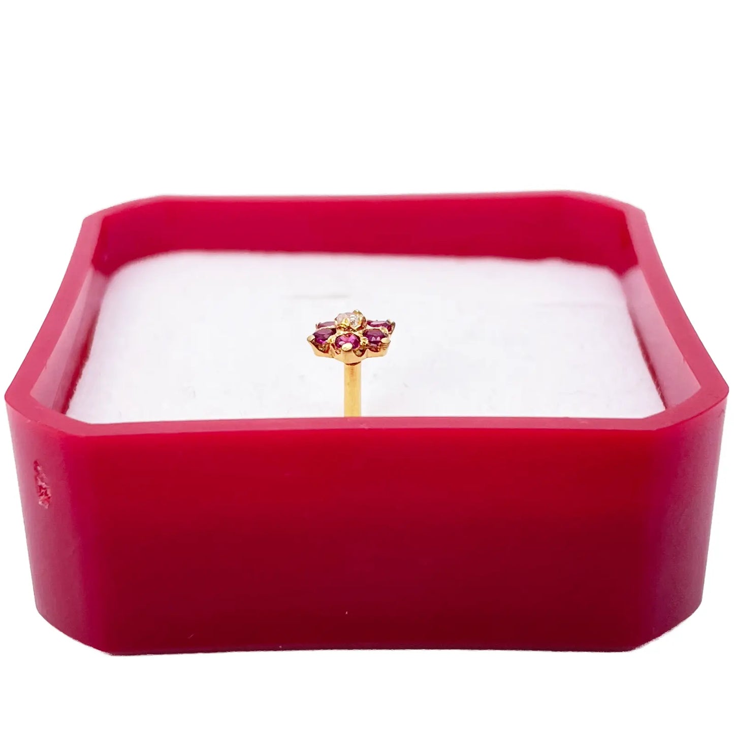 22ct Yellow Gold Cubic Zirconia Floral Red Stone Nose Pin/Stud 4mm Width 