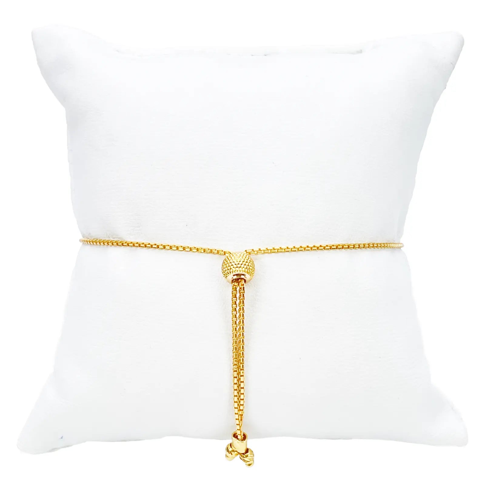 22ct Yellow Gold Diamond Cut Beaded Cubic Zirconia Drawstring Bolo Bracelet 