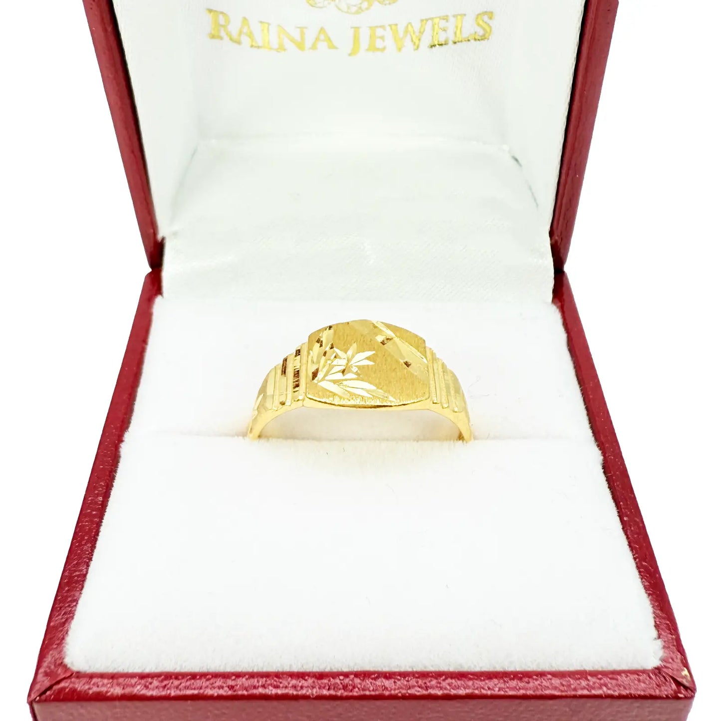 22ct Yellow Gold Diamond Cut High Polished & Textured Mens Signet Ring 