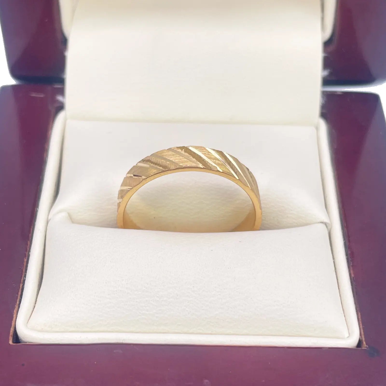 22ct Yellow Gold Fancy Diamond Cut, Polished & Textured Stripes Women's Band 4mm 