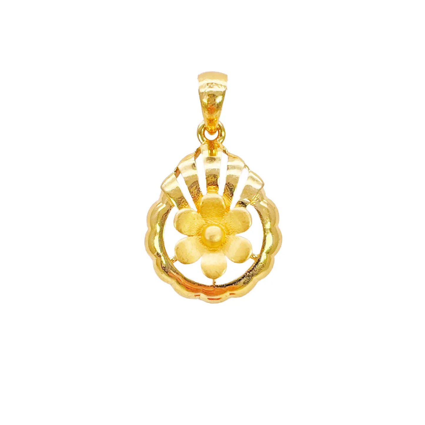 22ct Yellow Gold Floral Open Circle Scallop Pendant & Earring Set  Jewelry Set