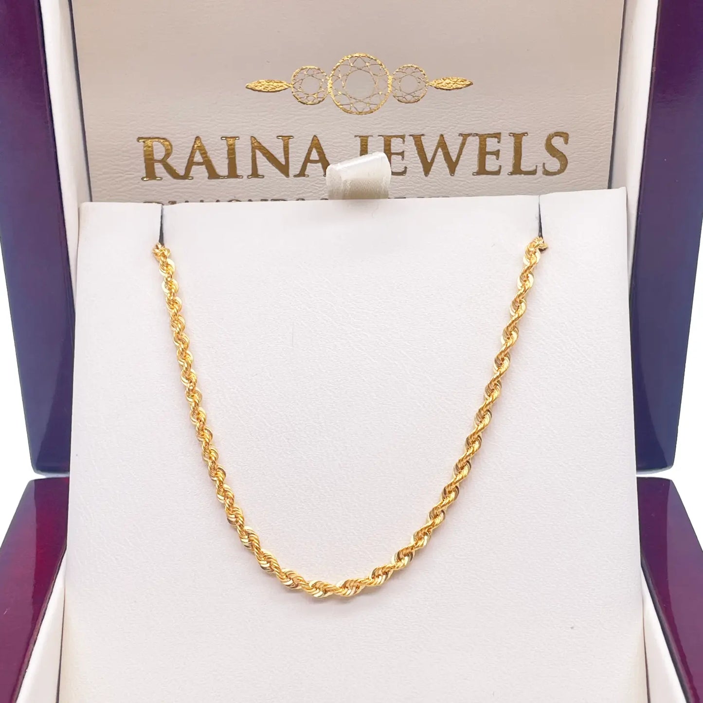 22ct Yellow Gold Lightweight Hollow Rope Chain Necklace 16 Inches 2.2mm Width 
