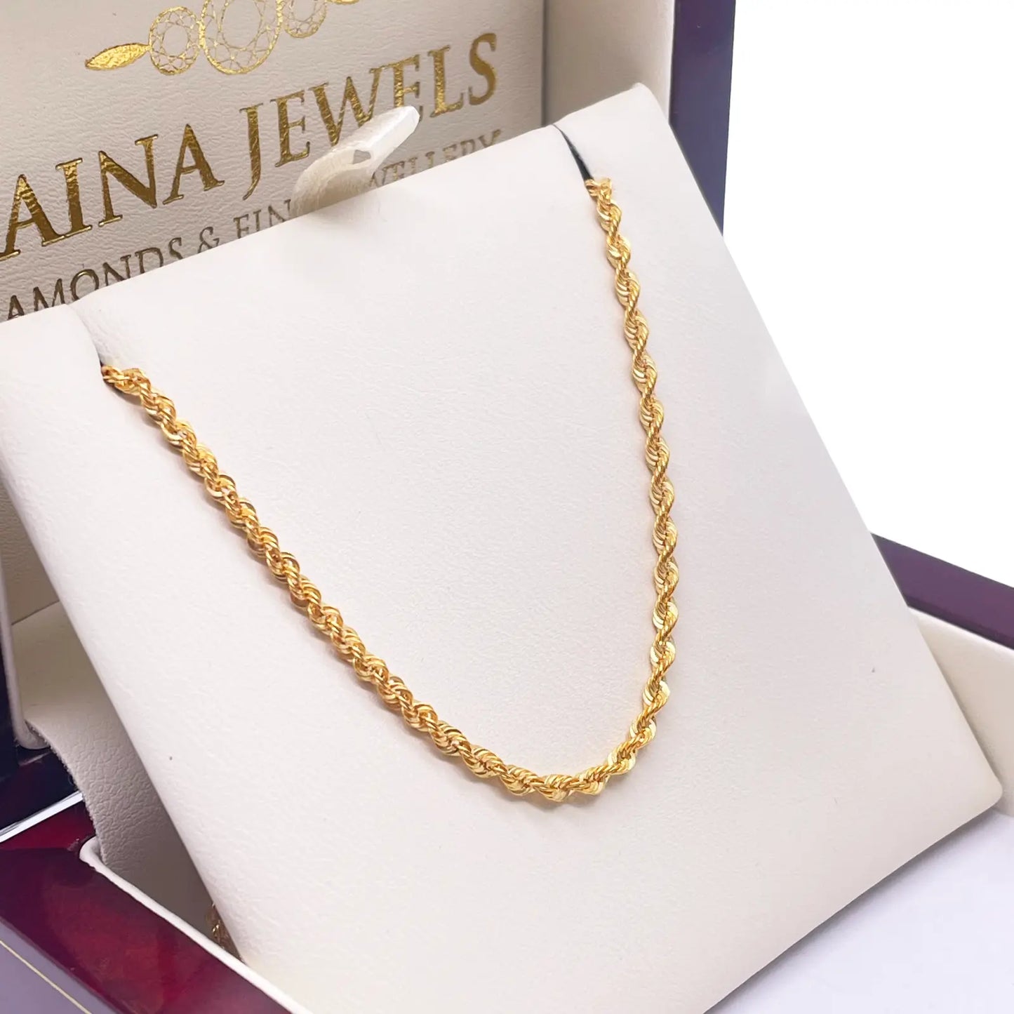 22ct Yellow Gold Lightweight Hollow Rope Chain Necklace 16 Inches 2.2mm Width 