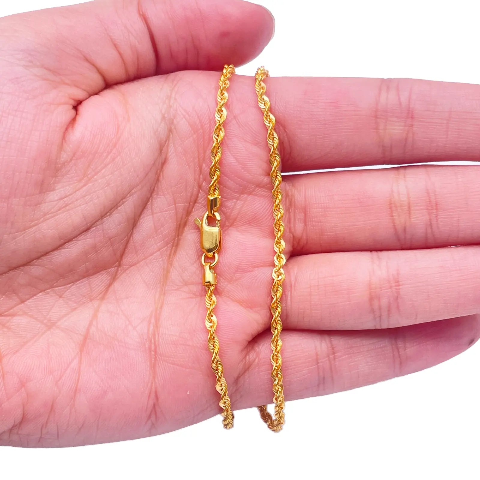 22ct Yellow Gold Lightweight Hollow Rope Chain Necklace 16 Inches 2.2mm Width 