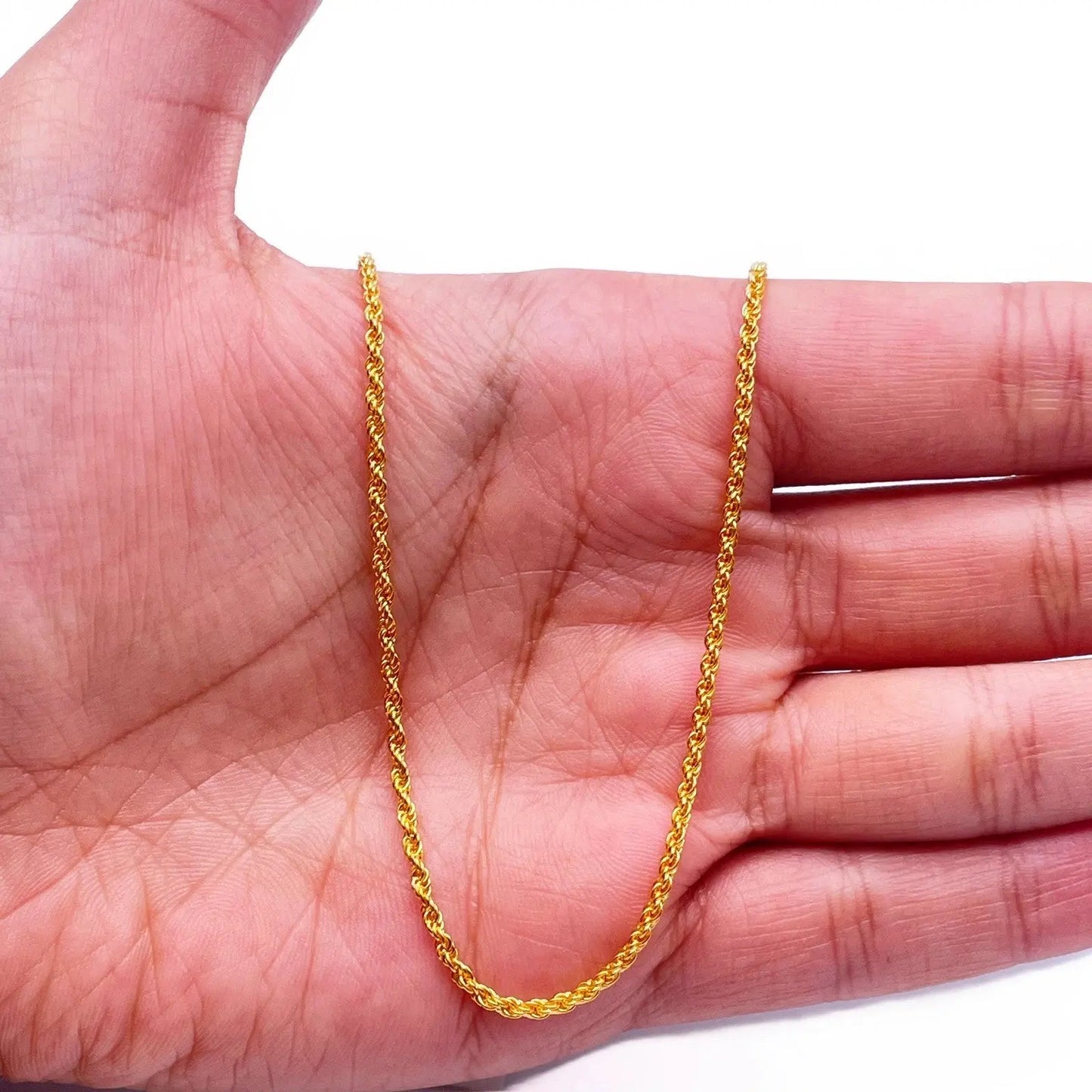 22ct Yellow Gold Lightweight Rope Chain Necklace 18 Inches 1.7mm Width 