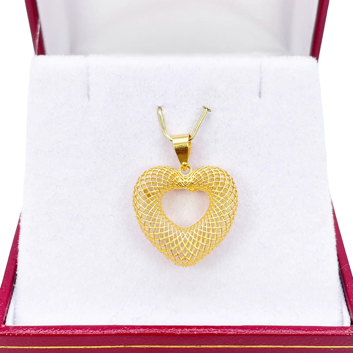 22ct Yellow Gold Mesh Matt Big Heart Pendant 22mm Length 