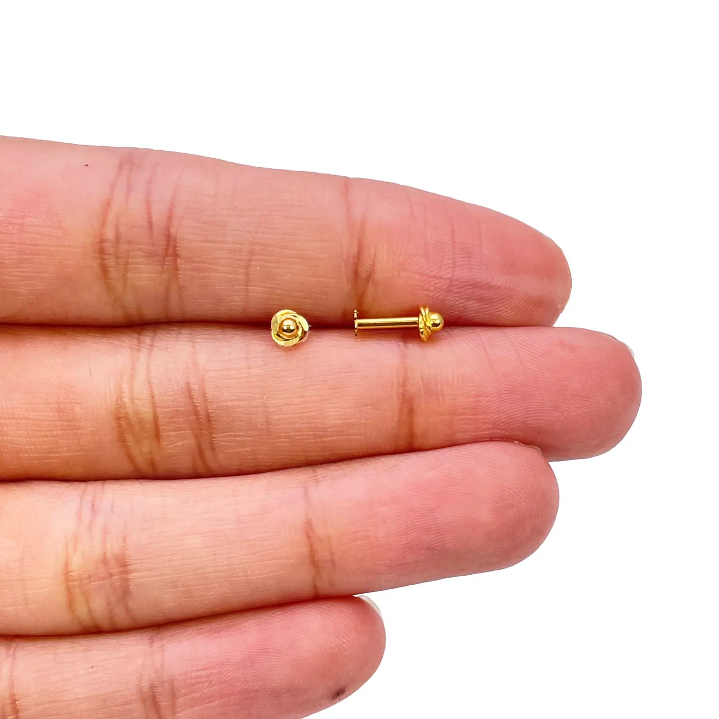 22ct Yellow Gold Plain High Polished Rose Children's Earrings 3.5mm Width 