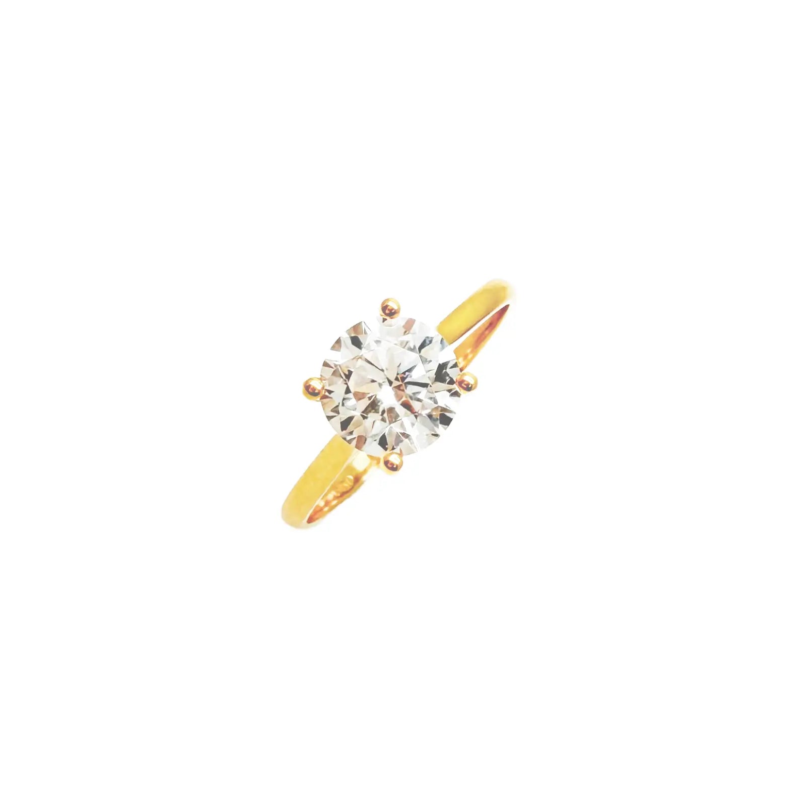 22ct Yellow Gold Round Cubic Zirconia 4-Claw Prong Engagement Ring 7mm Width 