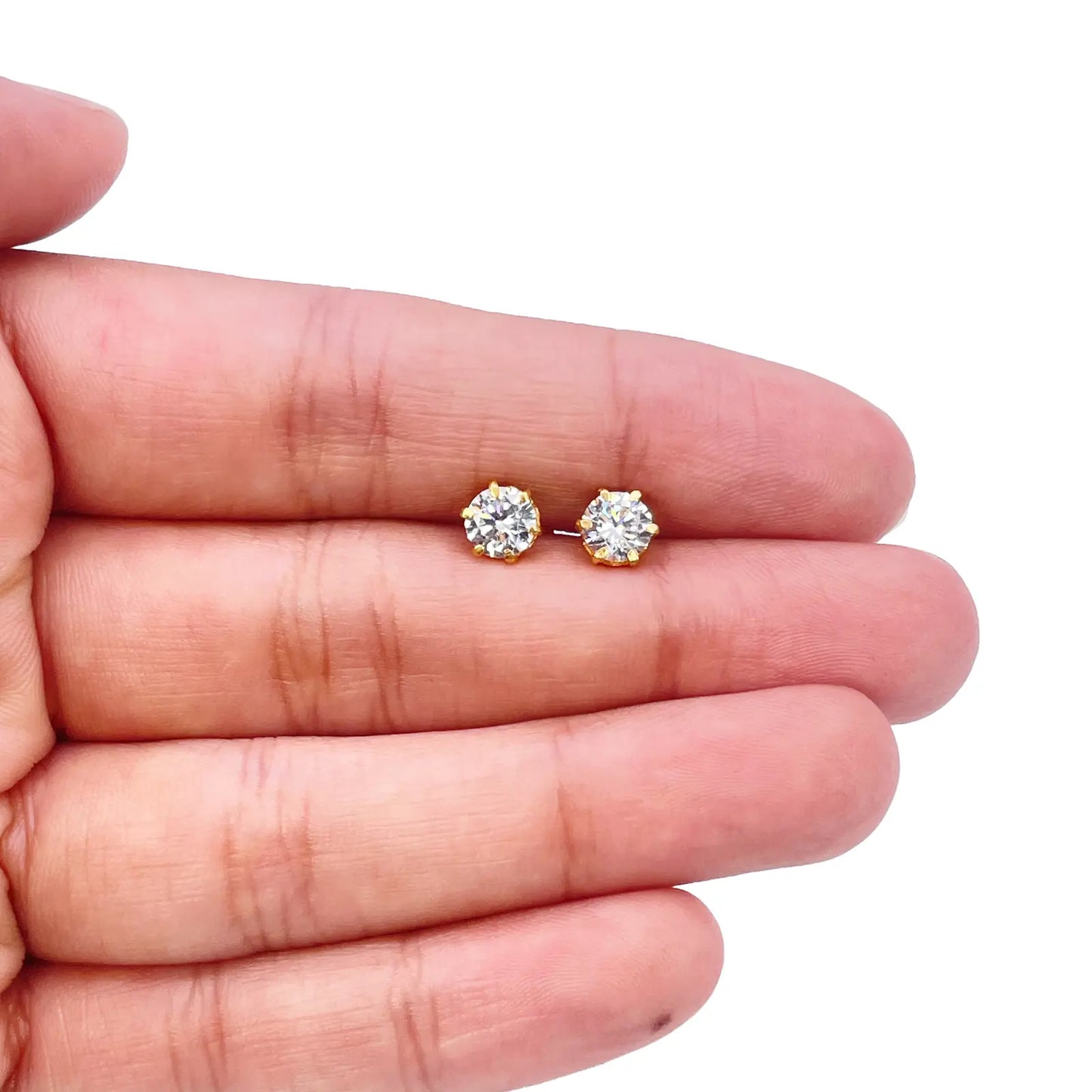 22ct Yellow Gold Six Claw Cubic Zirconia Round Stud Earrings 5mm 