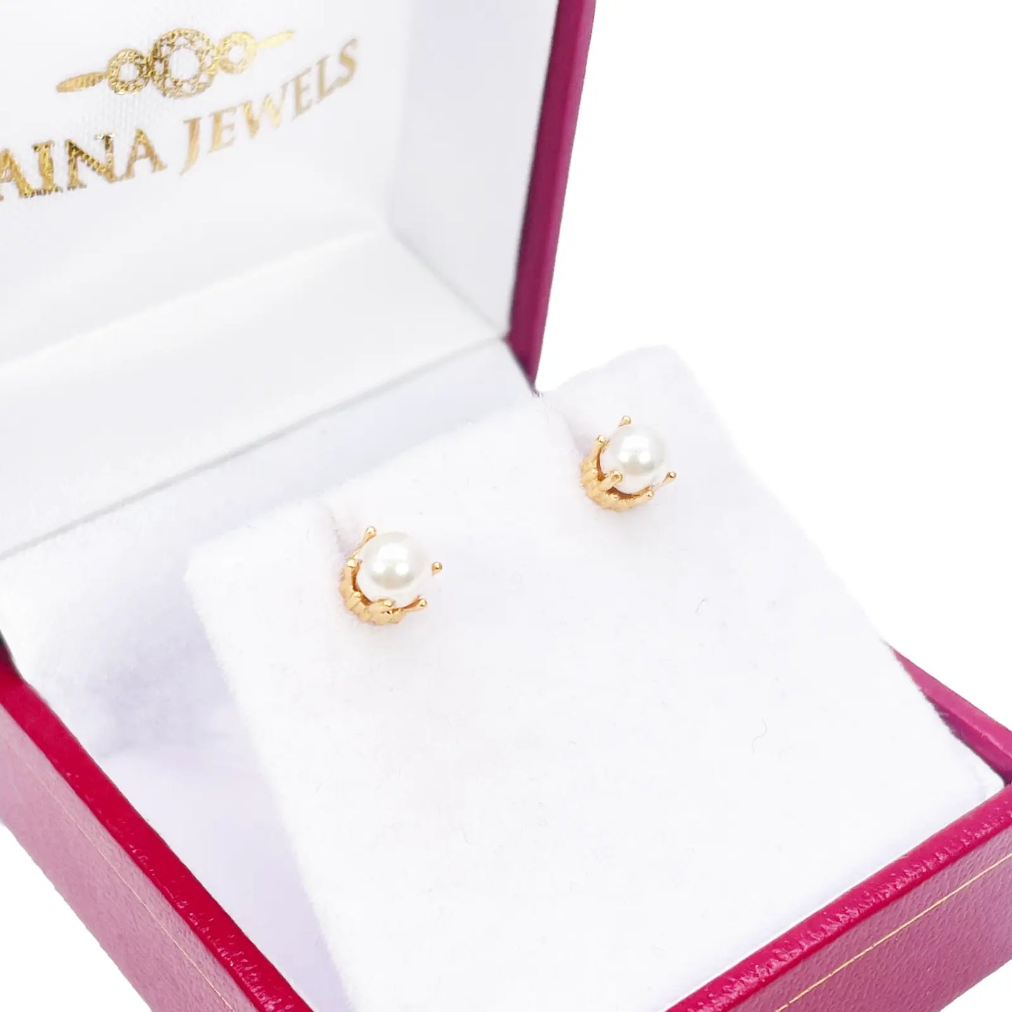 22ct Yellow Gold Six Claw Elegant Round Pearl Stud Earrings 4.5mm 