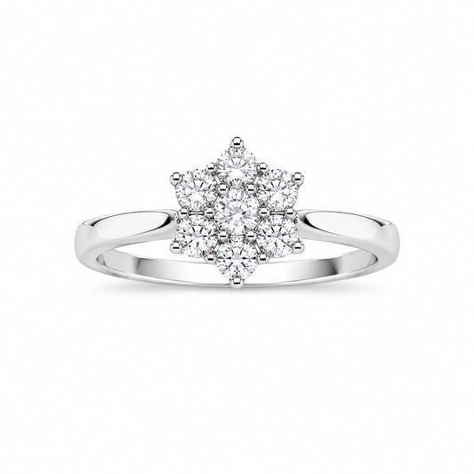 14ct White Gold 0.32ct Natural Diamond Seven Stone Daisy Cluster Flower Ring
