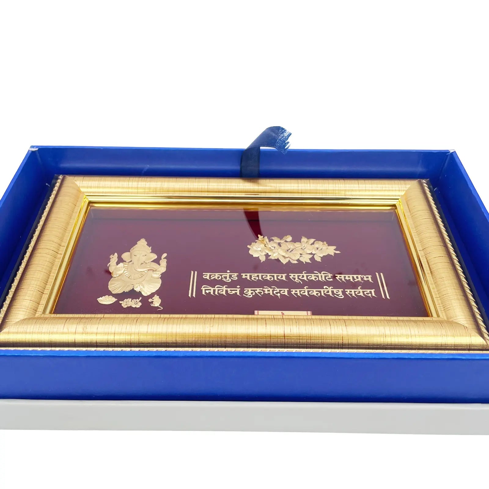 24ct Pure Gold Leaf Ganesha Hibiscus Flower Frame 25.4 x 13.9cm 