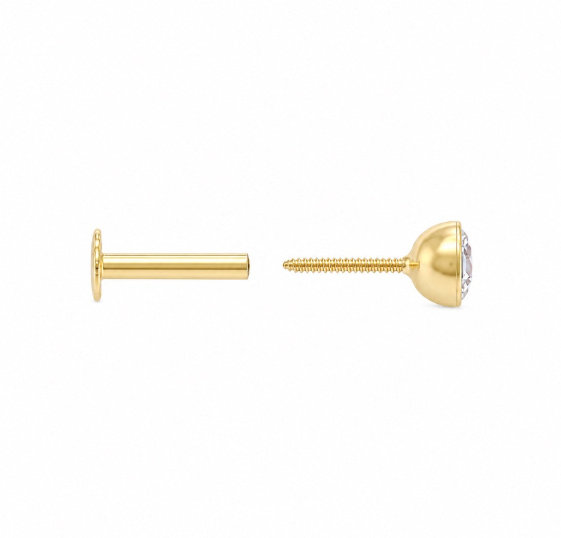 22ct Yellow Gold & Cubic Zirconia Nose Studs/Nose Pin Screw Back (3.5MM-4.5MM)