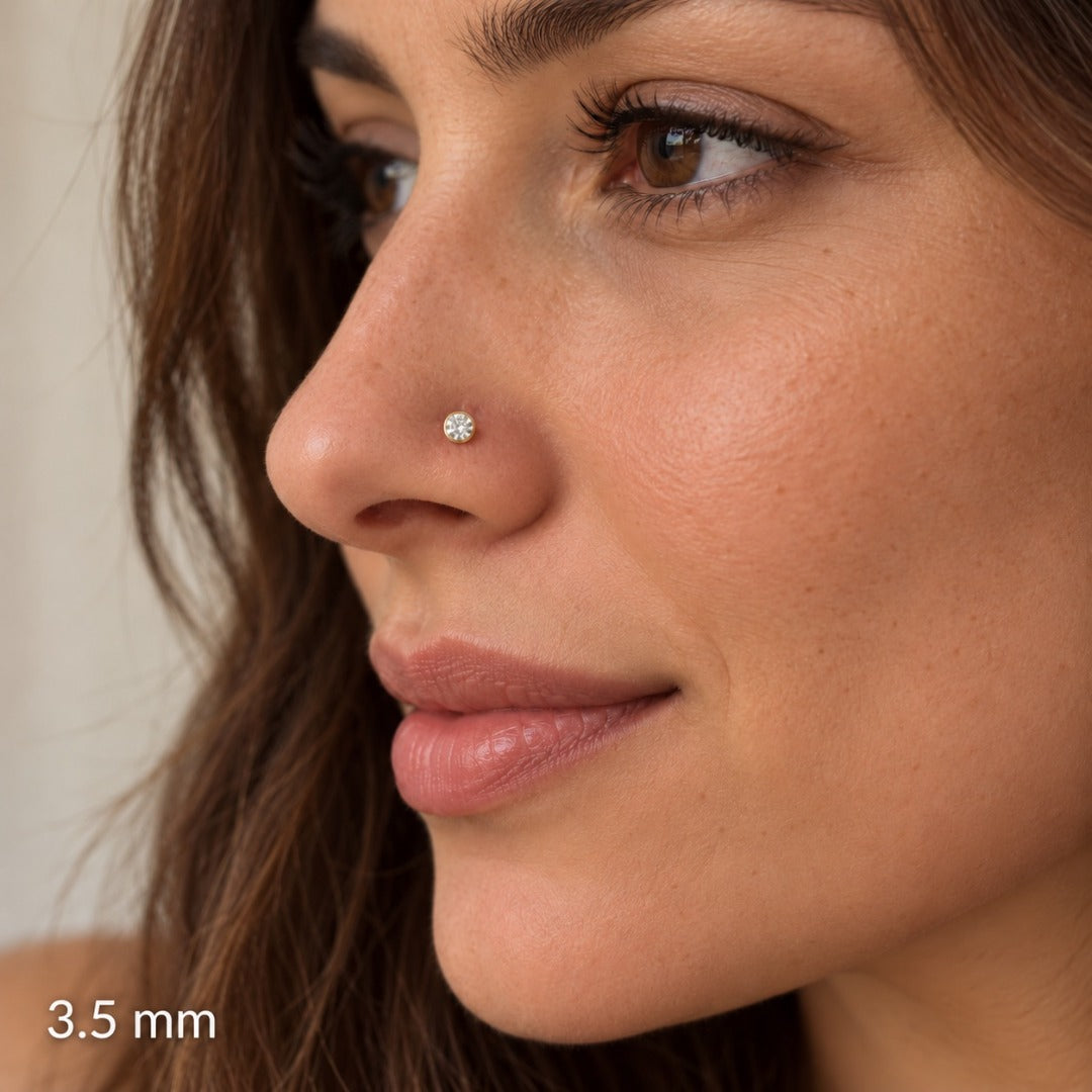 22ct Yellow Gold & Cubic Zirconia Nose Studs/Nose Pin Screw Back (3.5MM-4.5MM)