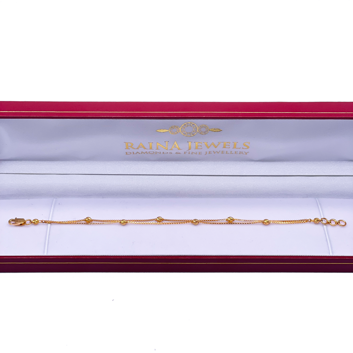 22ct Yellow Gold Double Layered Chain With Diamond Cut Beads Bracelet