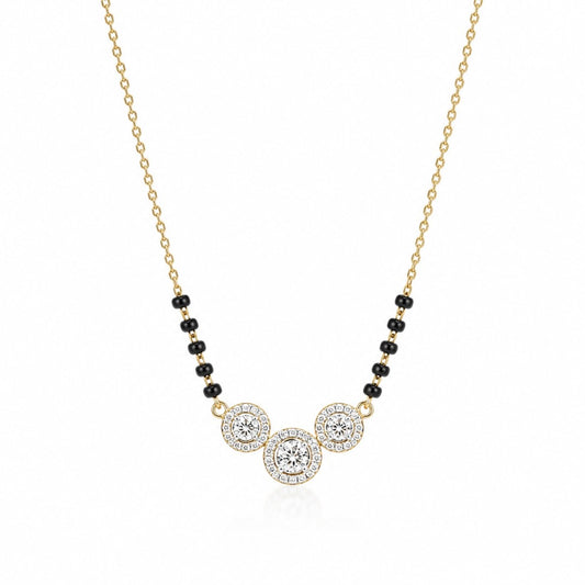 18ct Yellow Gold Natural Diamond Triple Halo Mangalsutra Necklace - 0.65ct - IGI Certified