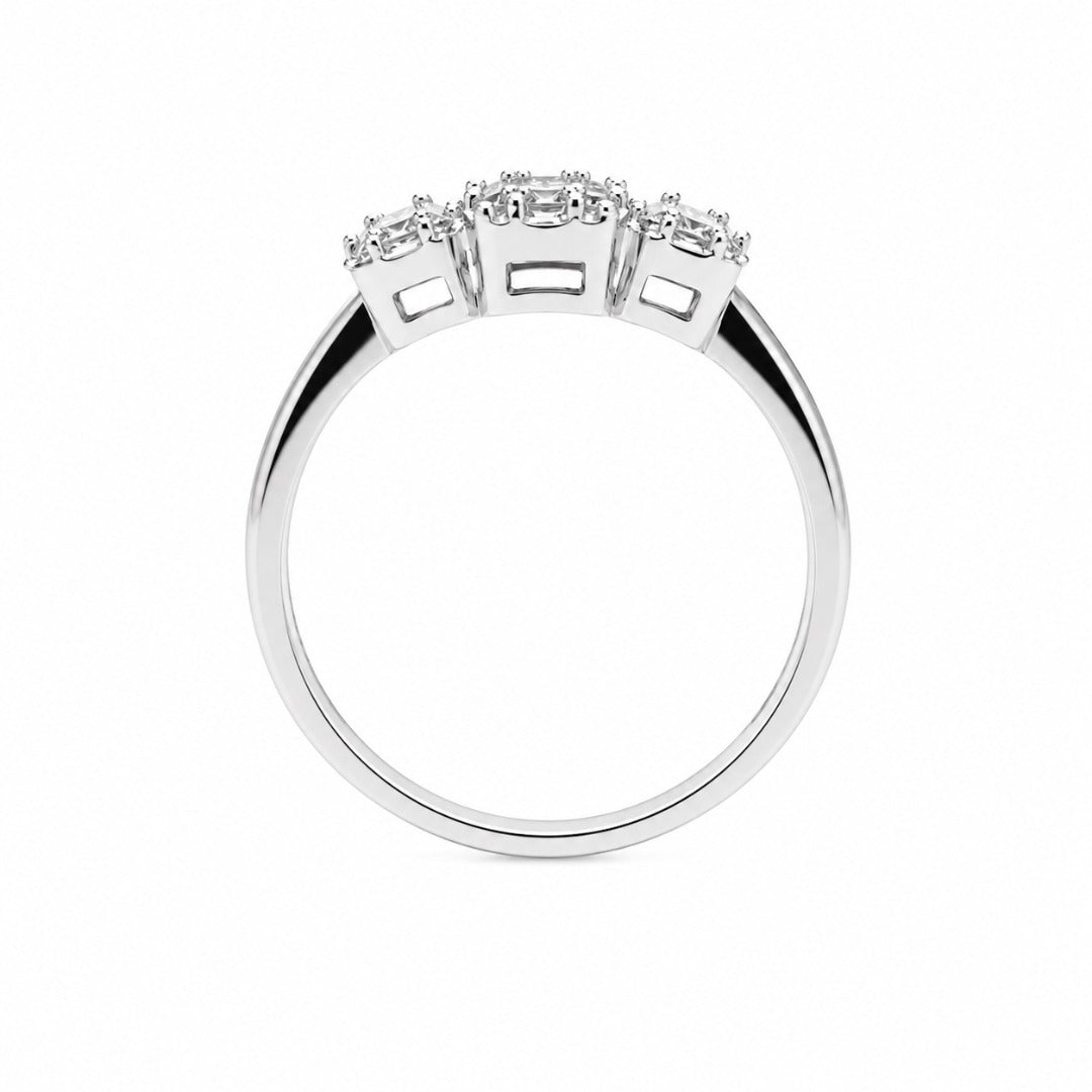 18ct White Gold Natural Diamond Round & Baguette Trilogy Cluster Ring 0.58ct