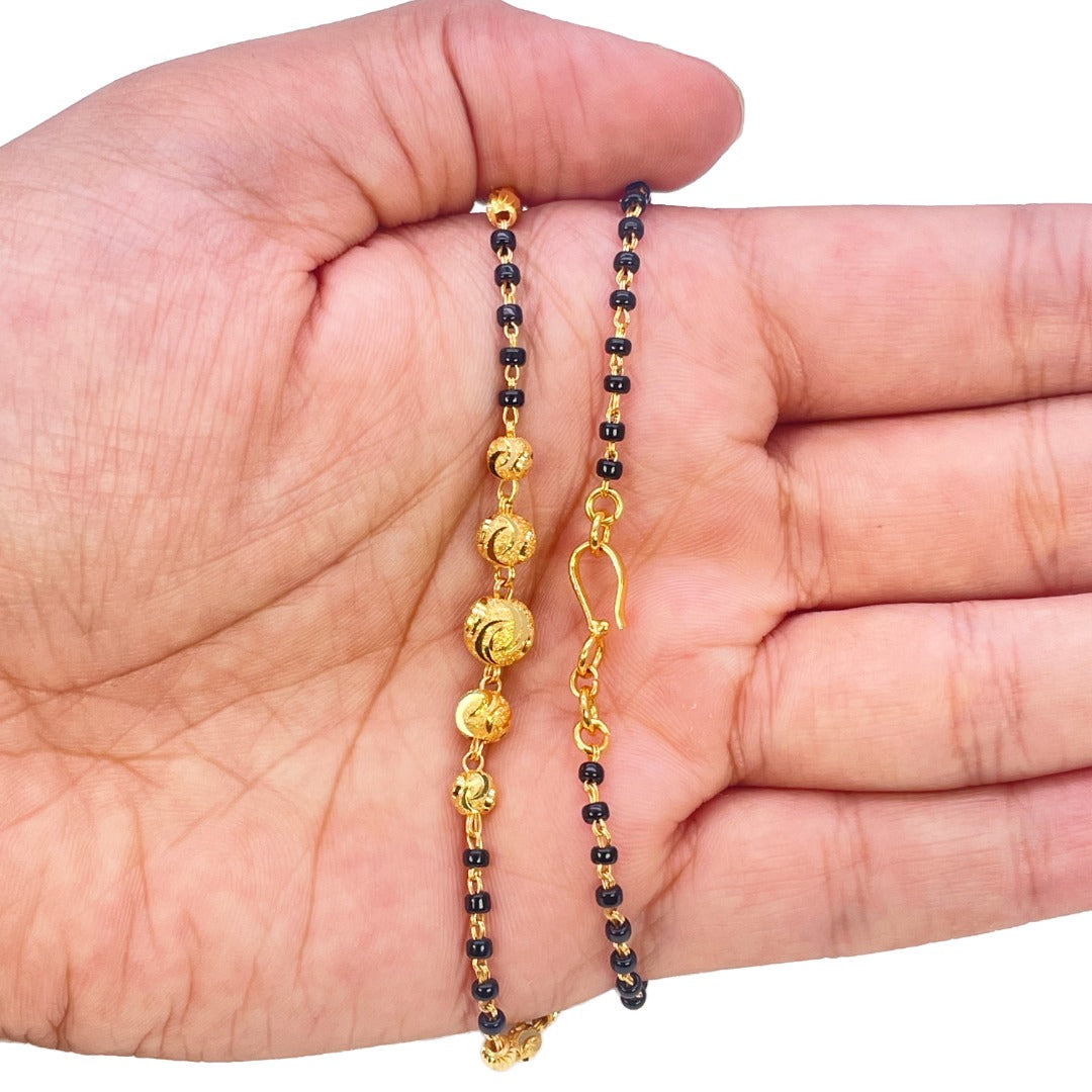 22ct Yellow Gold Diamond Cut Beaded Mangalsutra Necklace 18.5