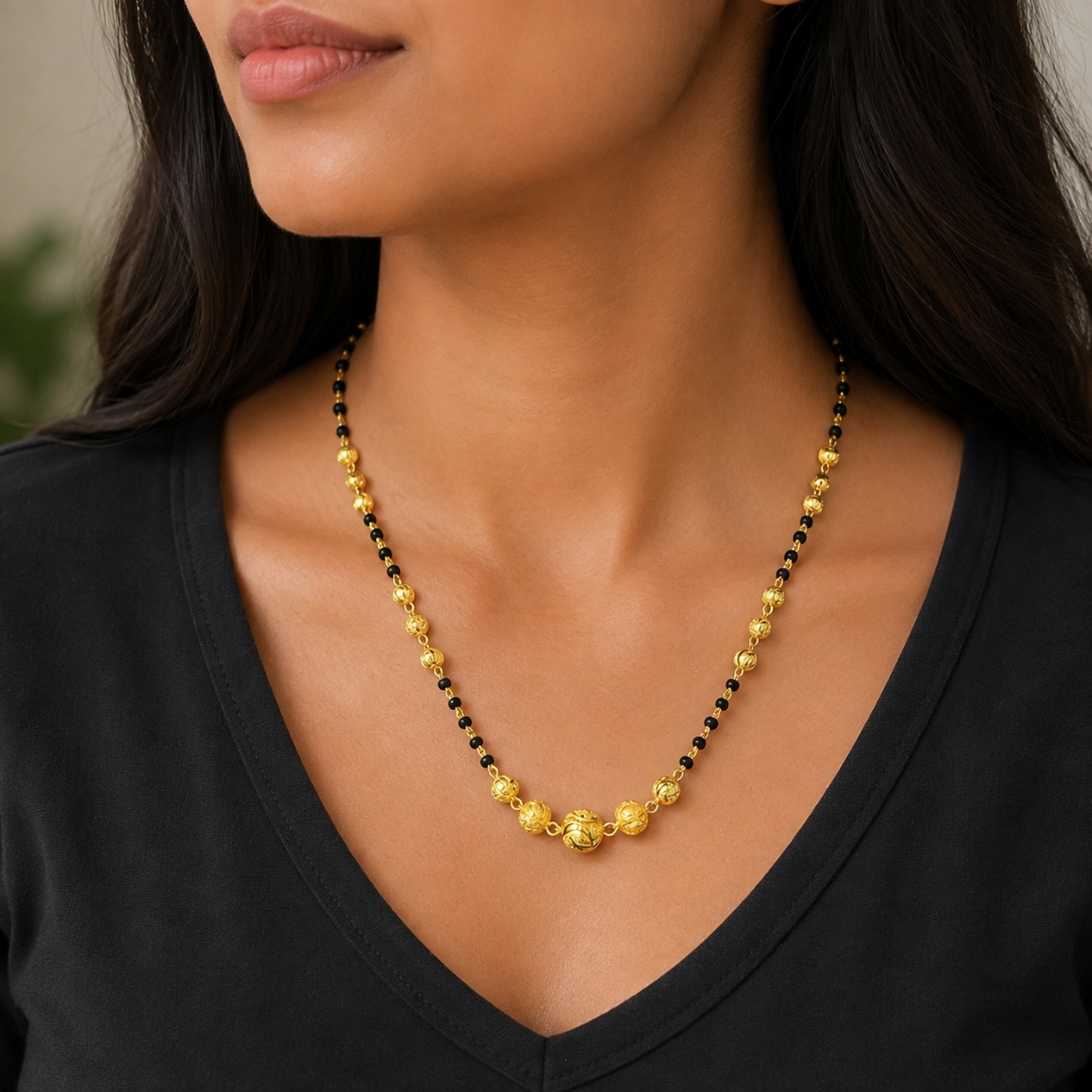 22ct Yellow Gold Diamond Cut Beaded Mangalsutra Necklace 18.5