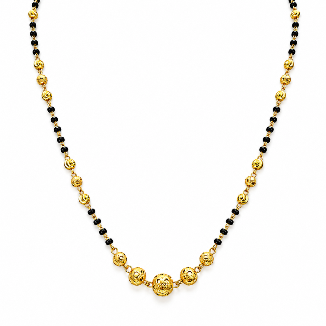 22ct Yellow Gold Diamond Cut Beaded Mangalsutra Necklace 18.5''inches