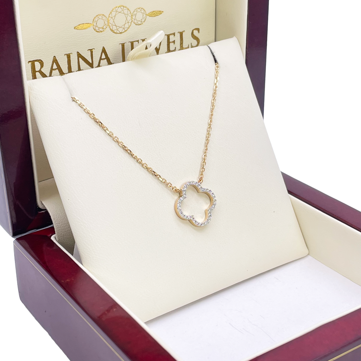 14ct Yellow Gold Elegant Open Flower Diamond Necklace 0.15ct 18 inches