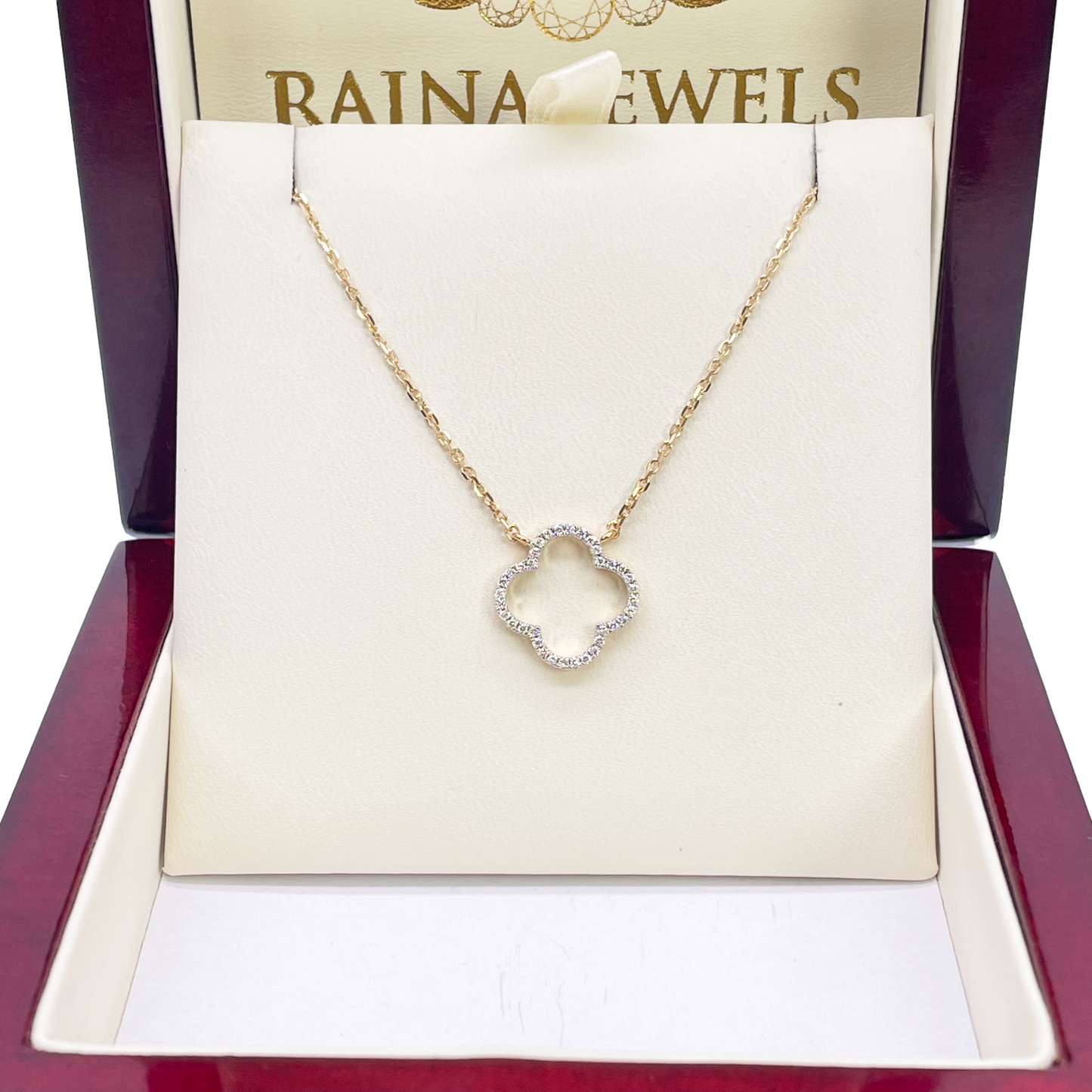 14ct Yellow Gold Elegant Open Flower Diamond Necklace 0.15ct 18 inches