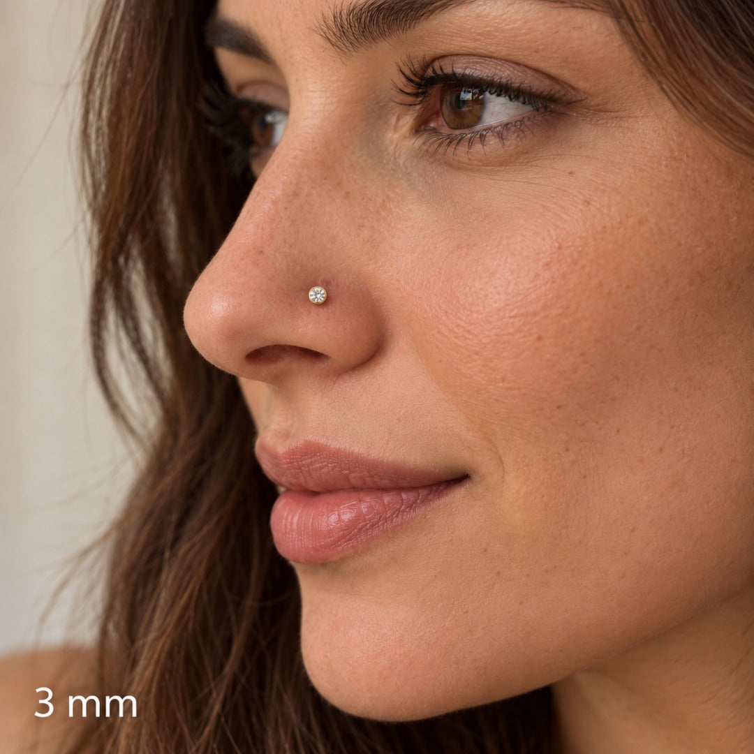 22ct Yellow Gold & Cubic Zirconia Nose Studs/Nose Pin Screw Back (3.5MM-4.5MM)