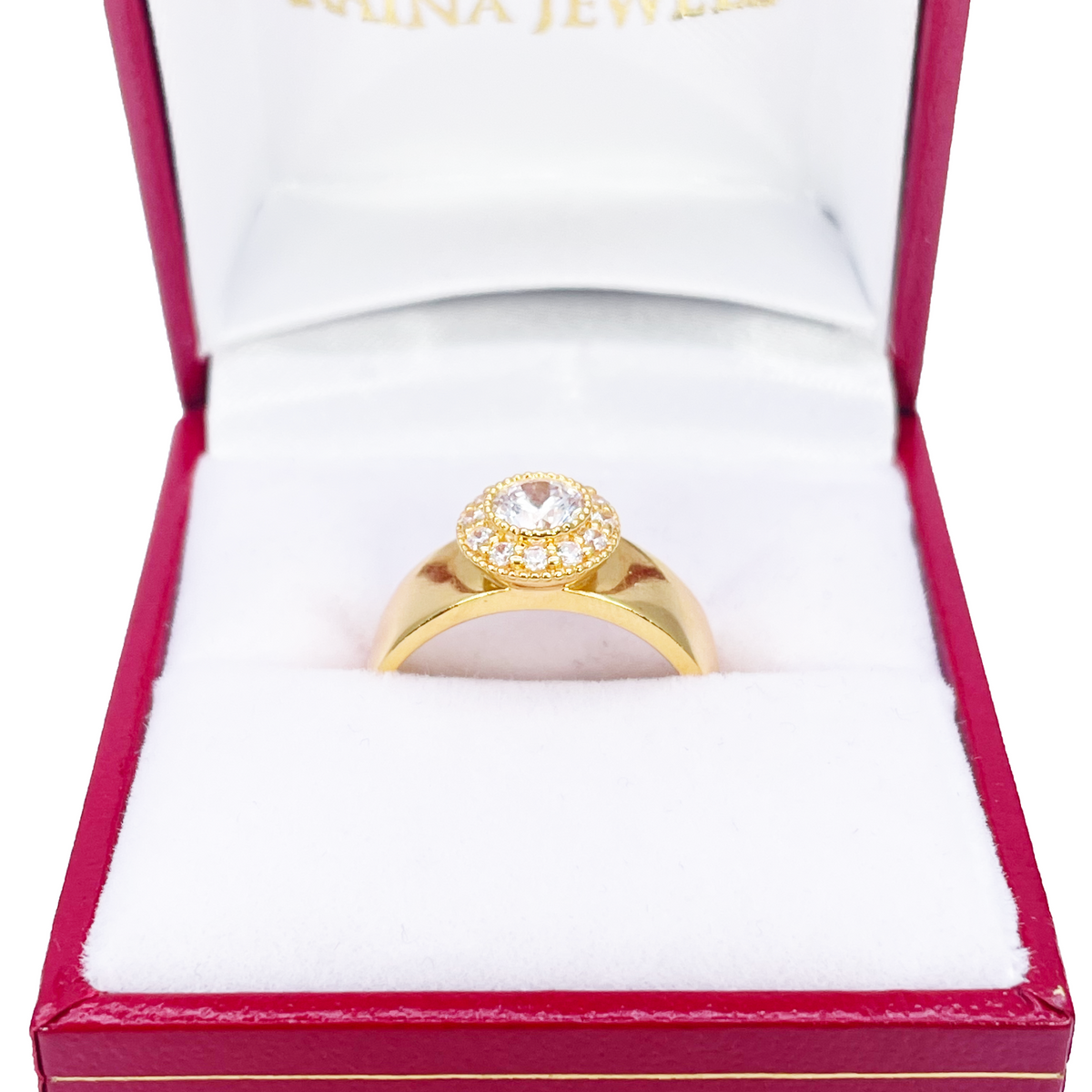 22ct Gold Cubic Zirconia Halo Ring High Polished 8.6mm Width