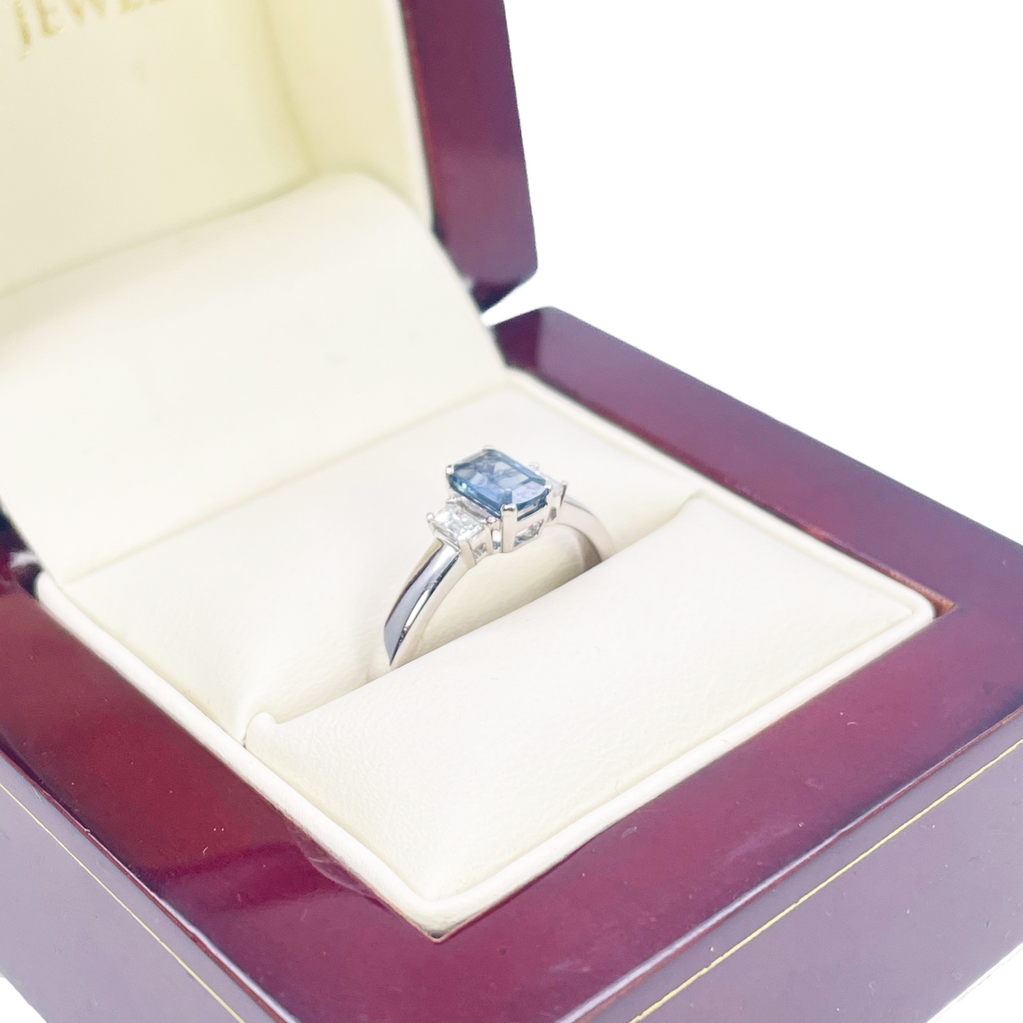 18ct Gold Sapphire Diamond Ring Natural Baguette & Emerald Cut 0.86ct
