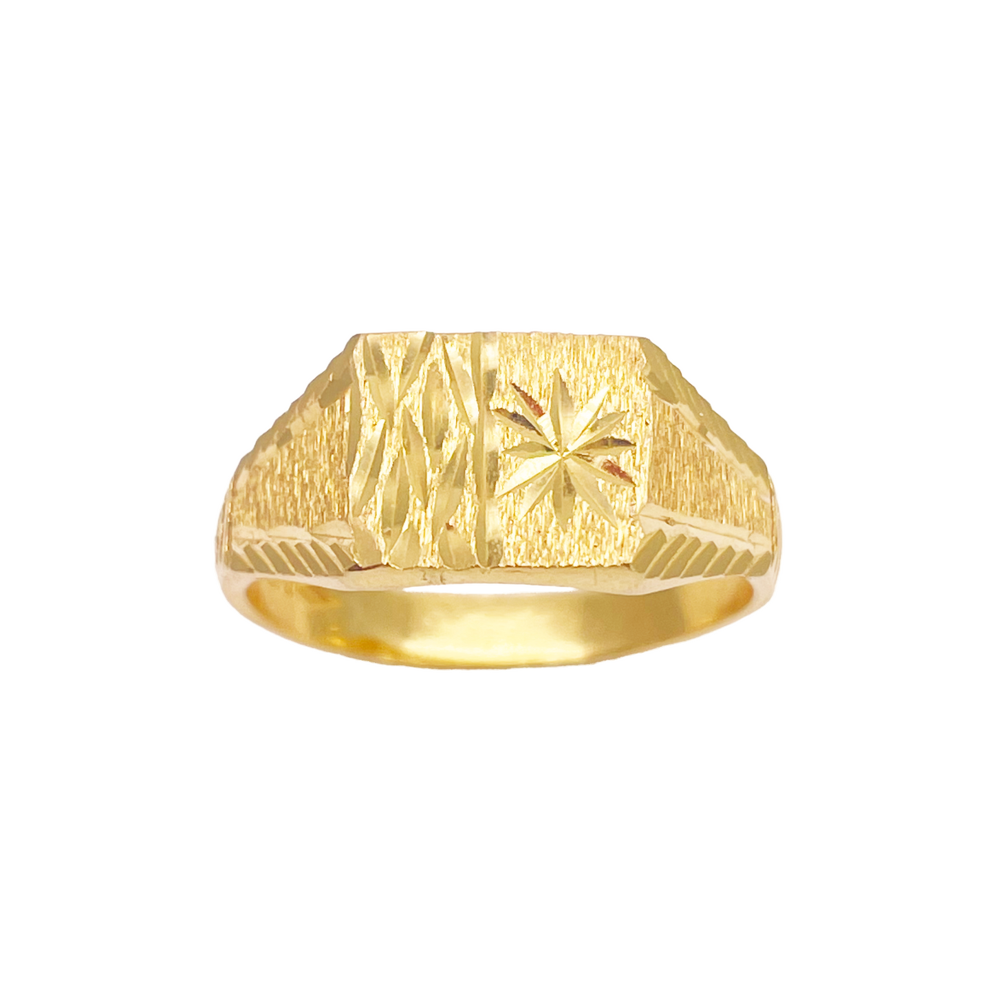 22ct Gold Square Signet Textured & High Polished Diamond Cut Ring 8.4mm Width