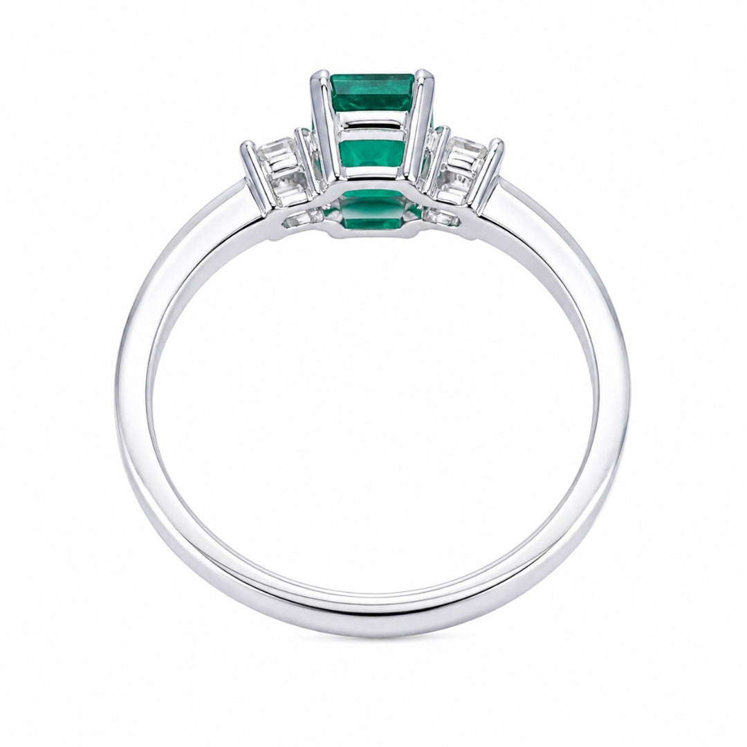 18ct Gold Emerald Diamond Ring Natural Baguette & Emerald Cut 0.75ct