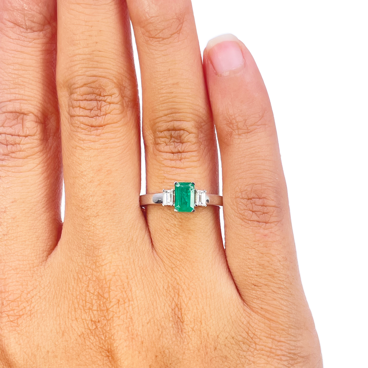18ct Gold Emerald Diamond Ring Natural Baguette & Emerald Cut 0.75ct