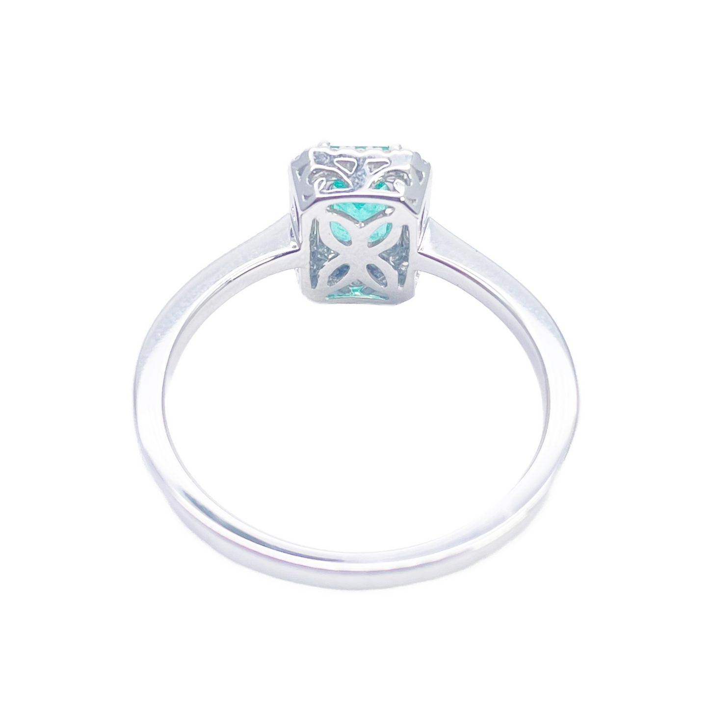 18ct Gold Natural Emerald Diamond Halo Ring Round & Emerald Cut 0.70ct