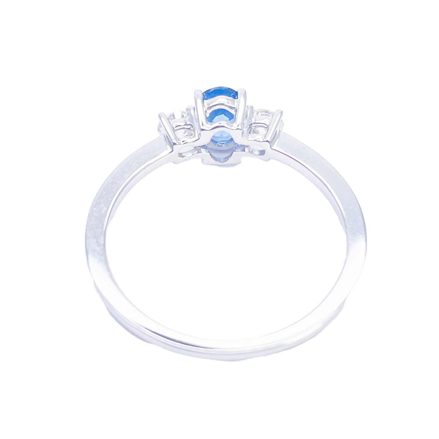 18ct Gold Natural Sapphire Diamond Three-Stone Ring Round & Oval Cut 0.65ct