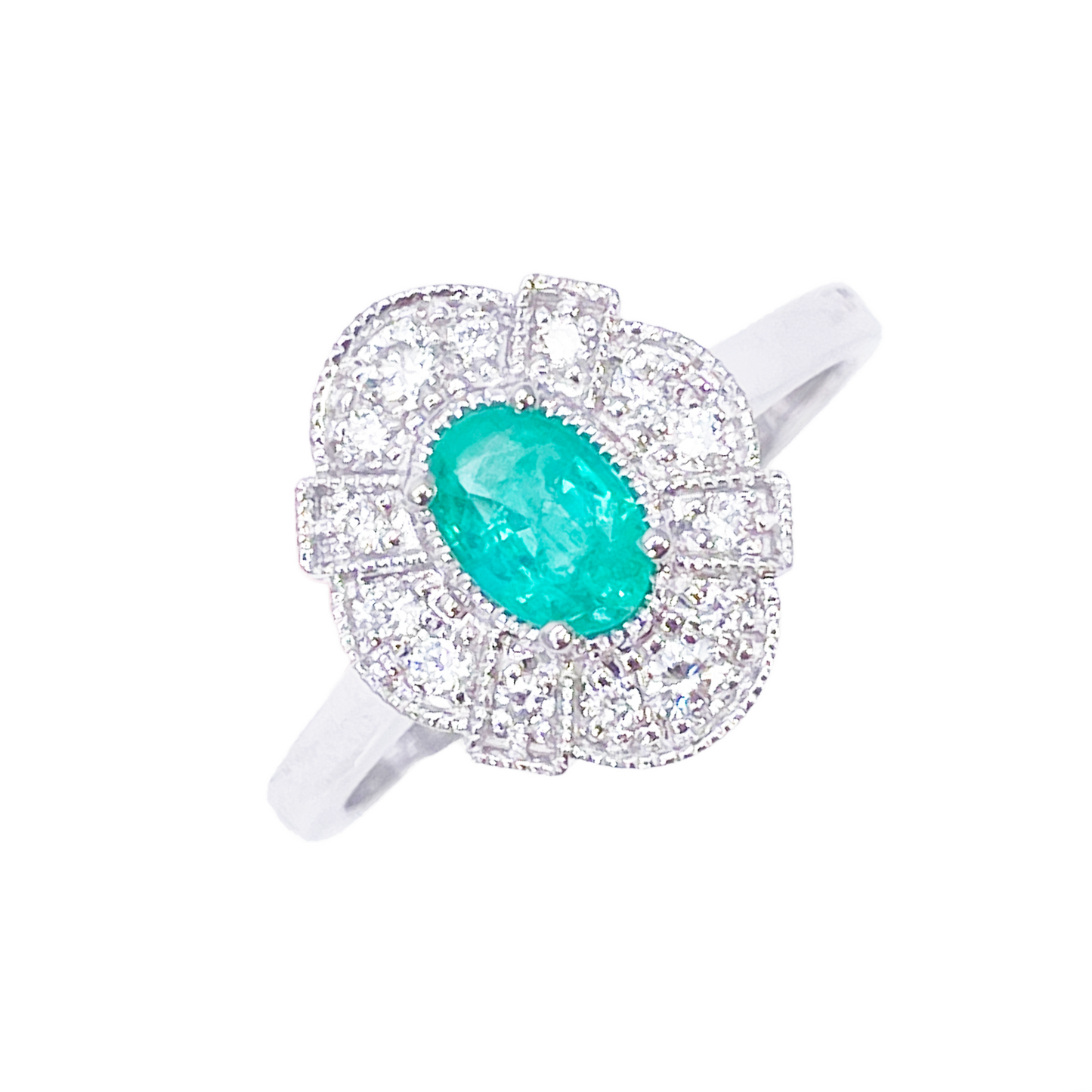 18ct Gold Natural Emerald Diamond Halo Ring Round & Oval Cut 0.65ct