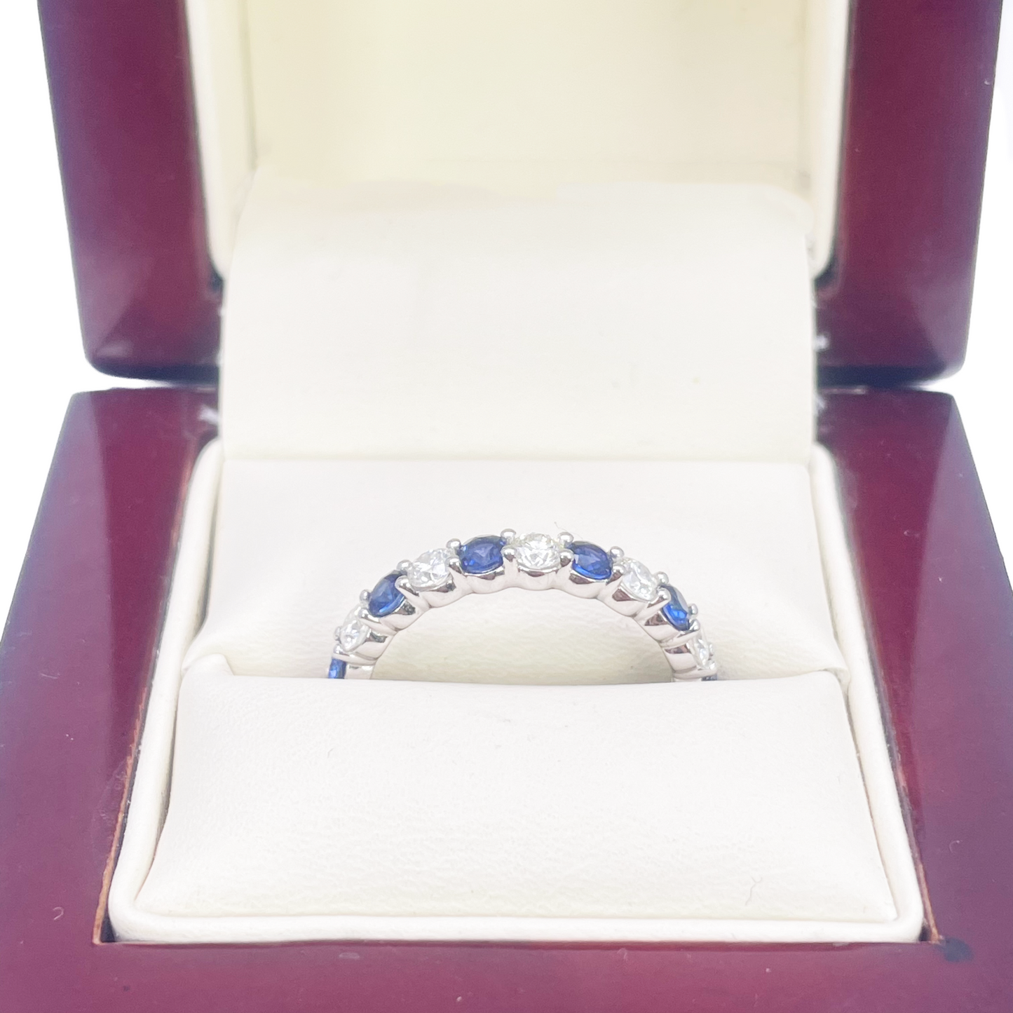 18ct Gold Natural Round Diamond & Sapphire Half Eternity Stackable Band 1.20ct