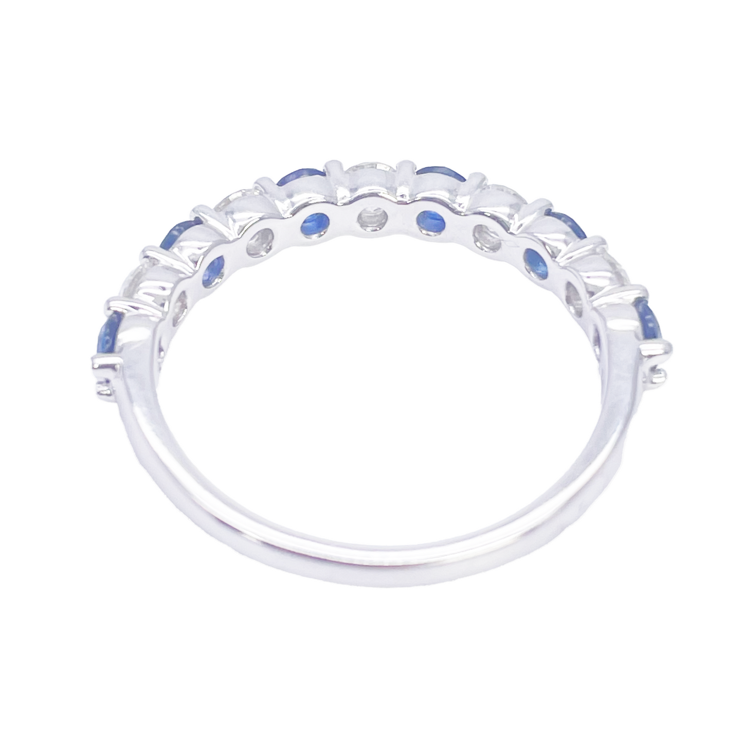 18ct Gold Natural Round Diamond & Sapphire Half Eternity Stackable Band 1.20ct