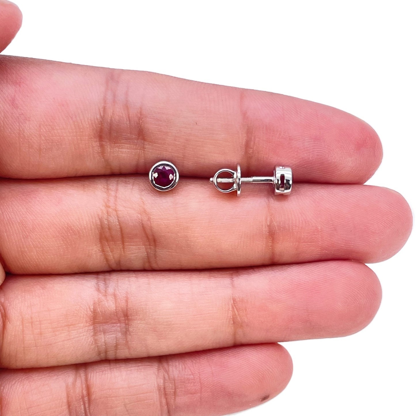 18ct White Gold Natural Ruby Solitaire Rubover Bezel Stud Earrings 0.47ct