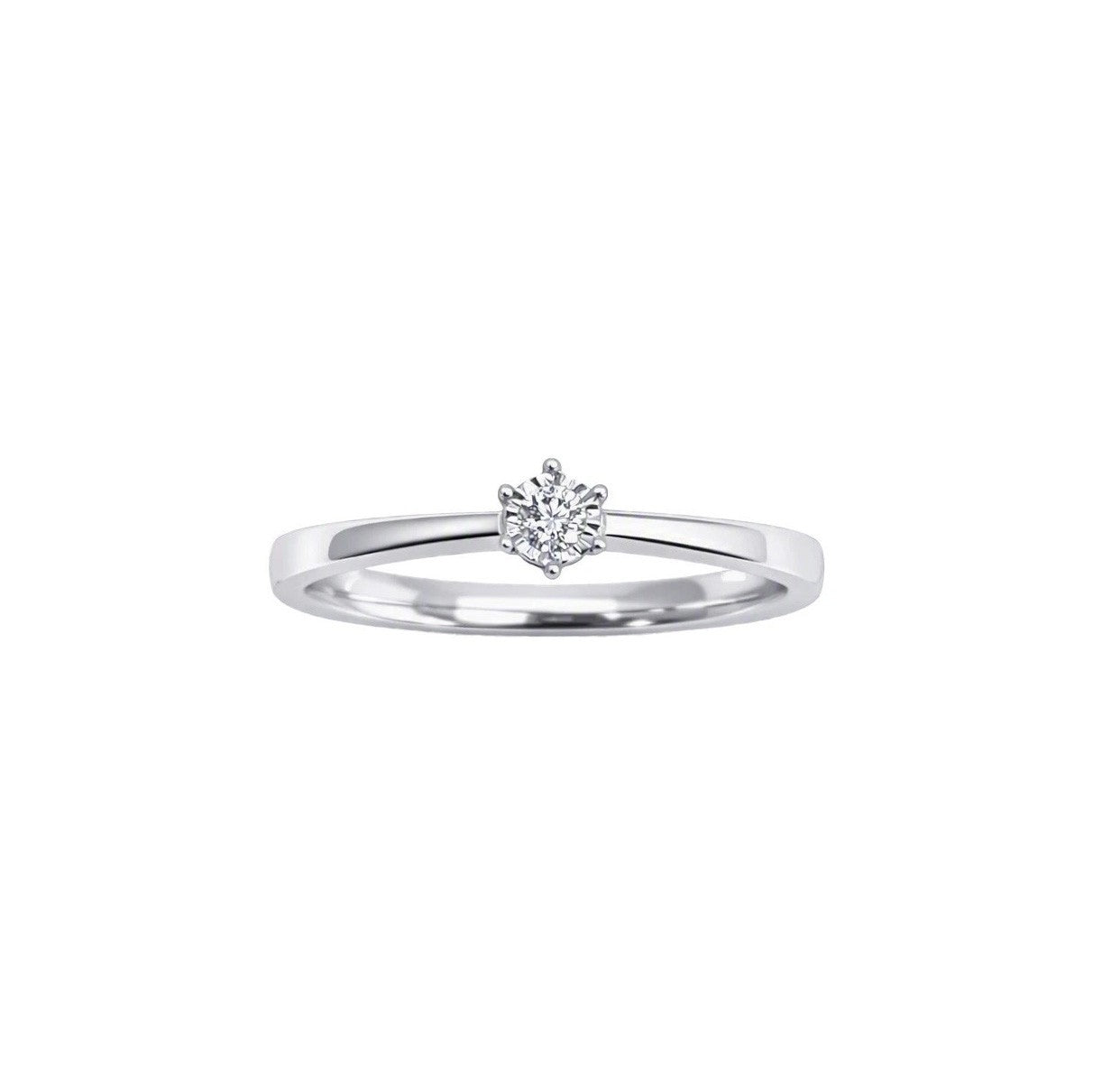 14ct White Gold 0.03ct Natural Diamond Six Claw Illusion Solitaire Ring