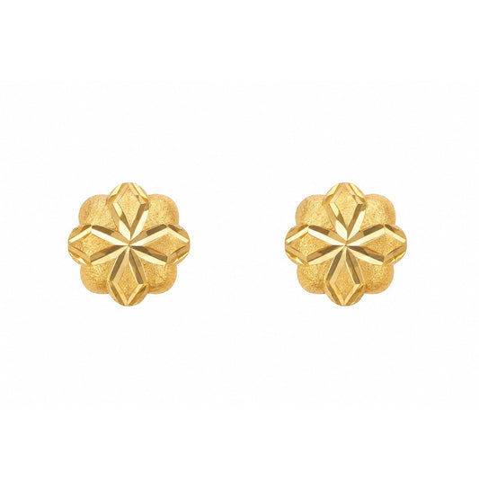 22ct Yellow Gold Diamond Cut Flower Stud Earrings Starburst Design