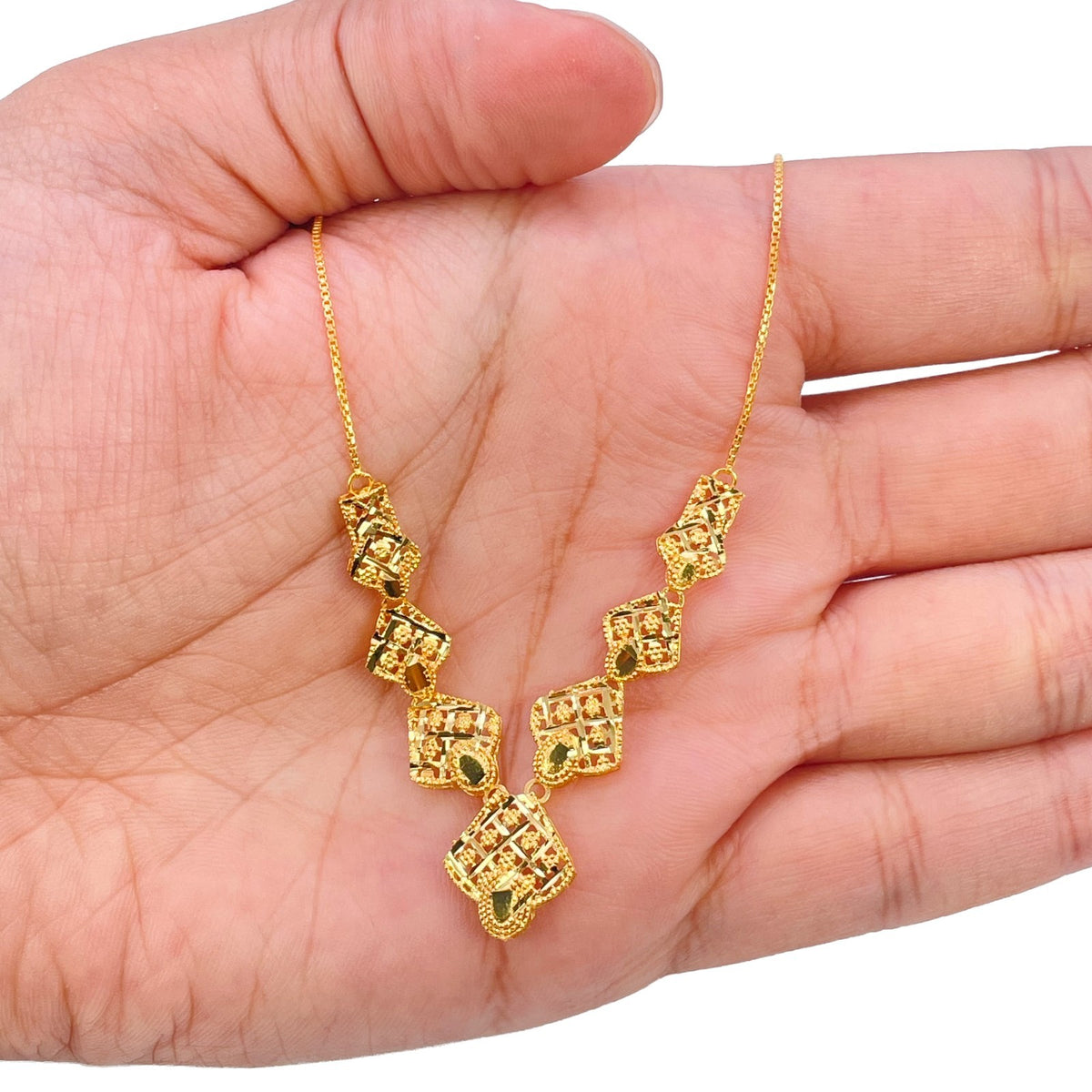 22ct Yellow Gold Filigree Necklace & Earring Set Diamond Lattice