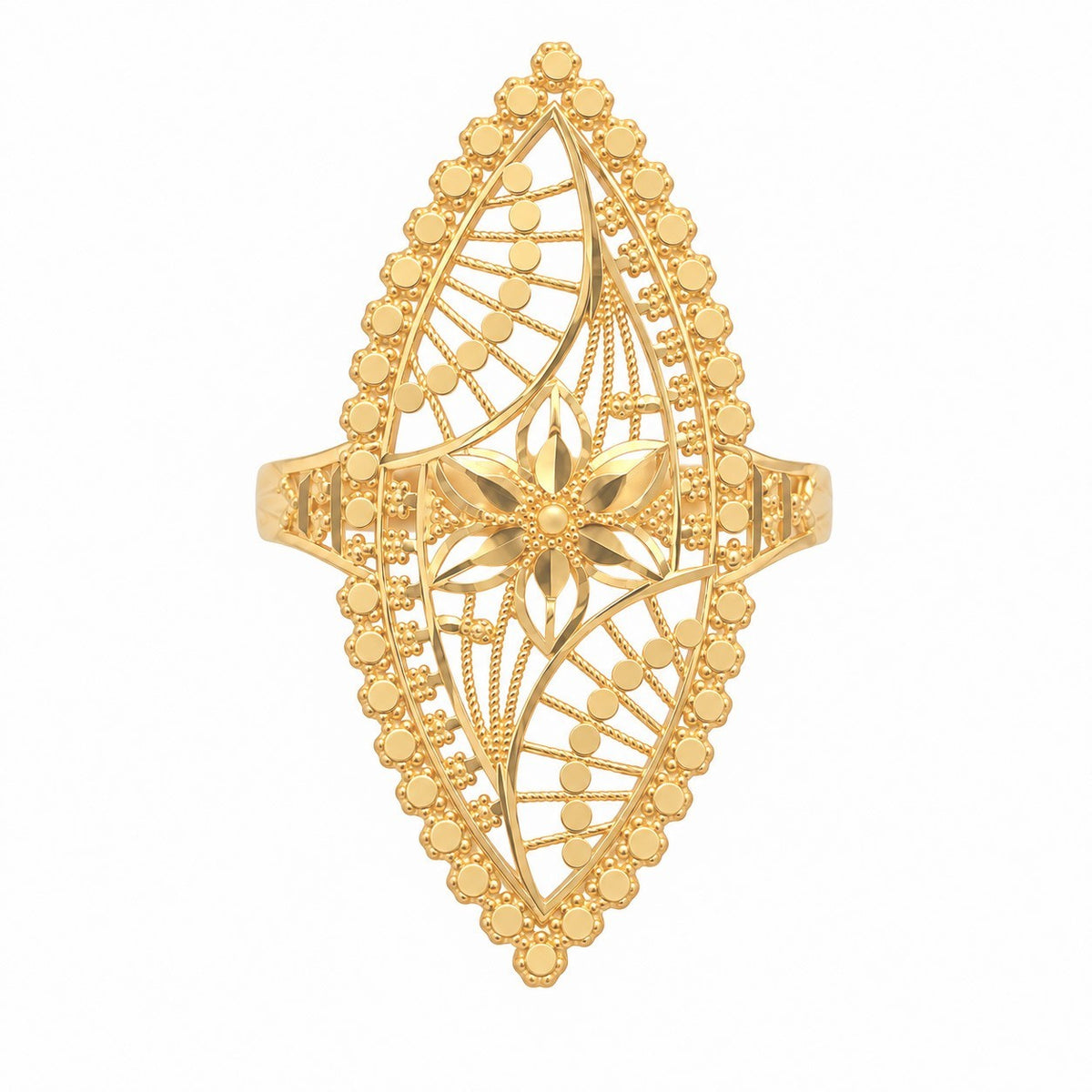 22ct Yellow Gold Marquise Filigree Ring Floral Openwork Statement