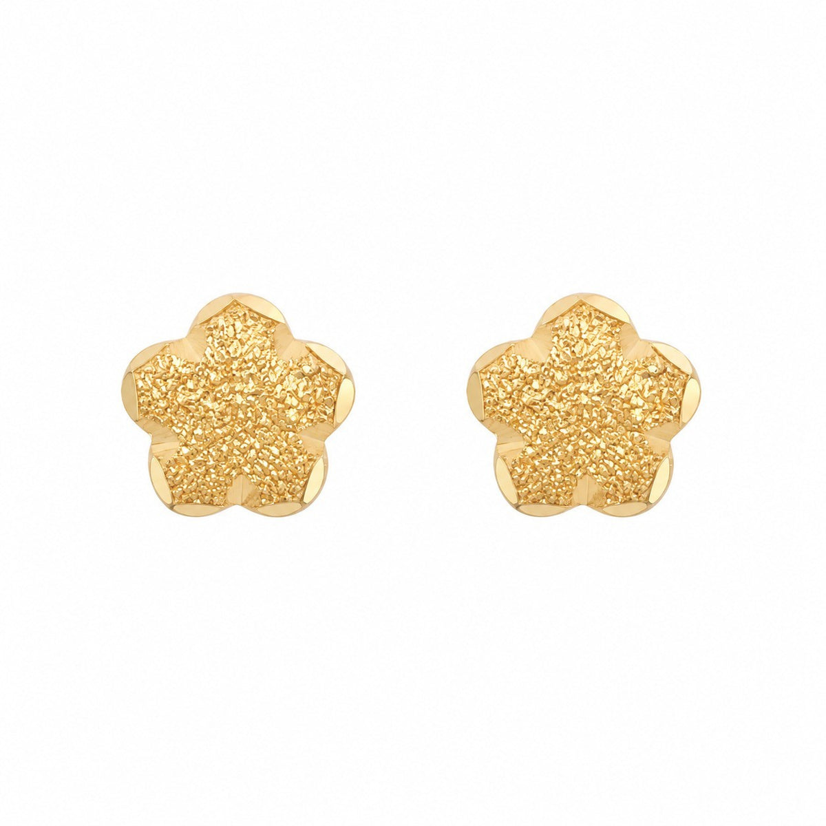 22ct Yellow Gold Flower Stud Earrings Textured Frosted Finish