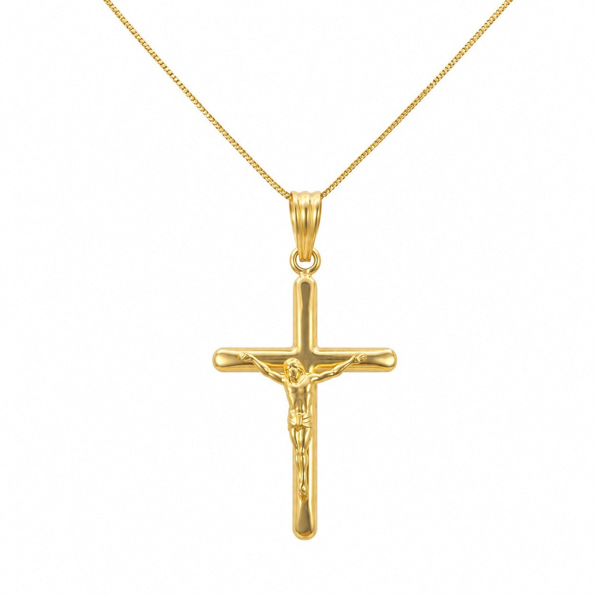 22ct Yellow Gold Crucifix Pendant Jesus Cross Charm High Polished 38x20mm