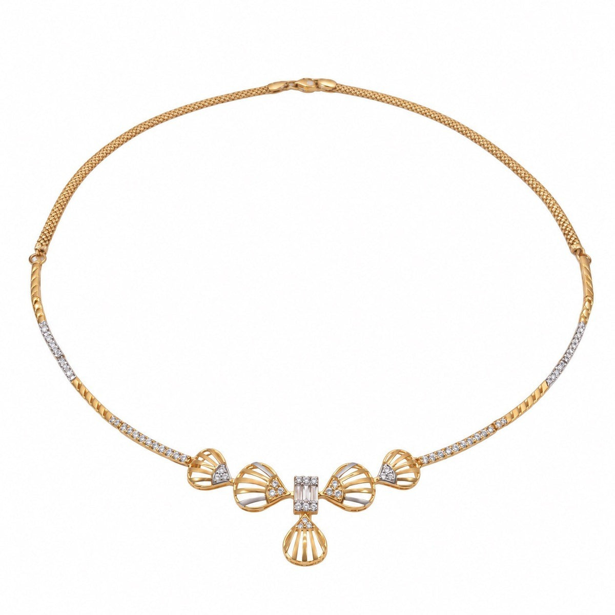 22ct Yellow Gold CZ Necklace & Earring Set Shell Design