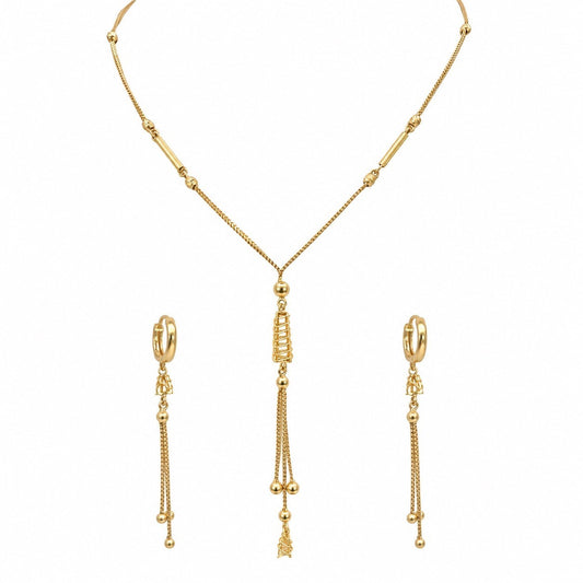 22ct Yellow Gold Tassel Necklace & Hoop Earring Set Lattice Drop Y Chain