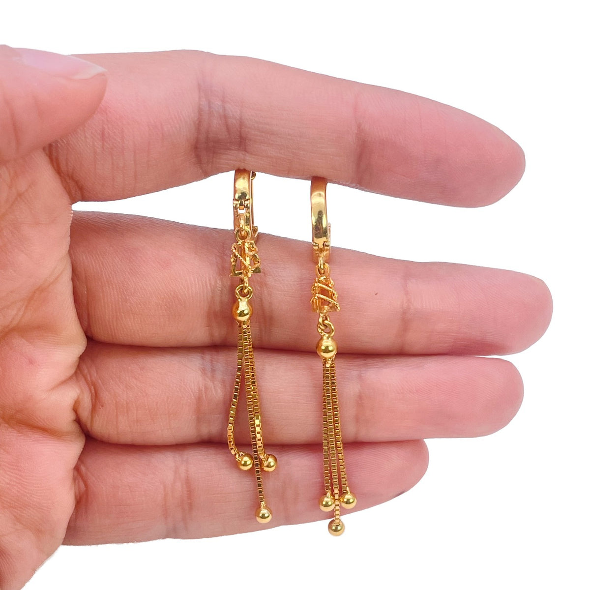 22ct Yellow Gold Tassel Necklace & Hoop Earring Set Lattice Drop Y Chain