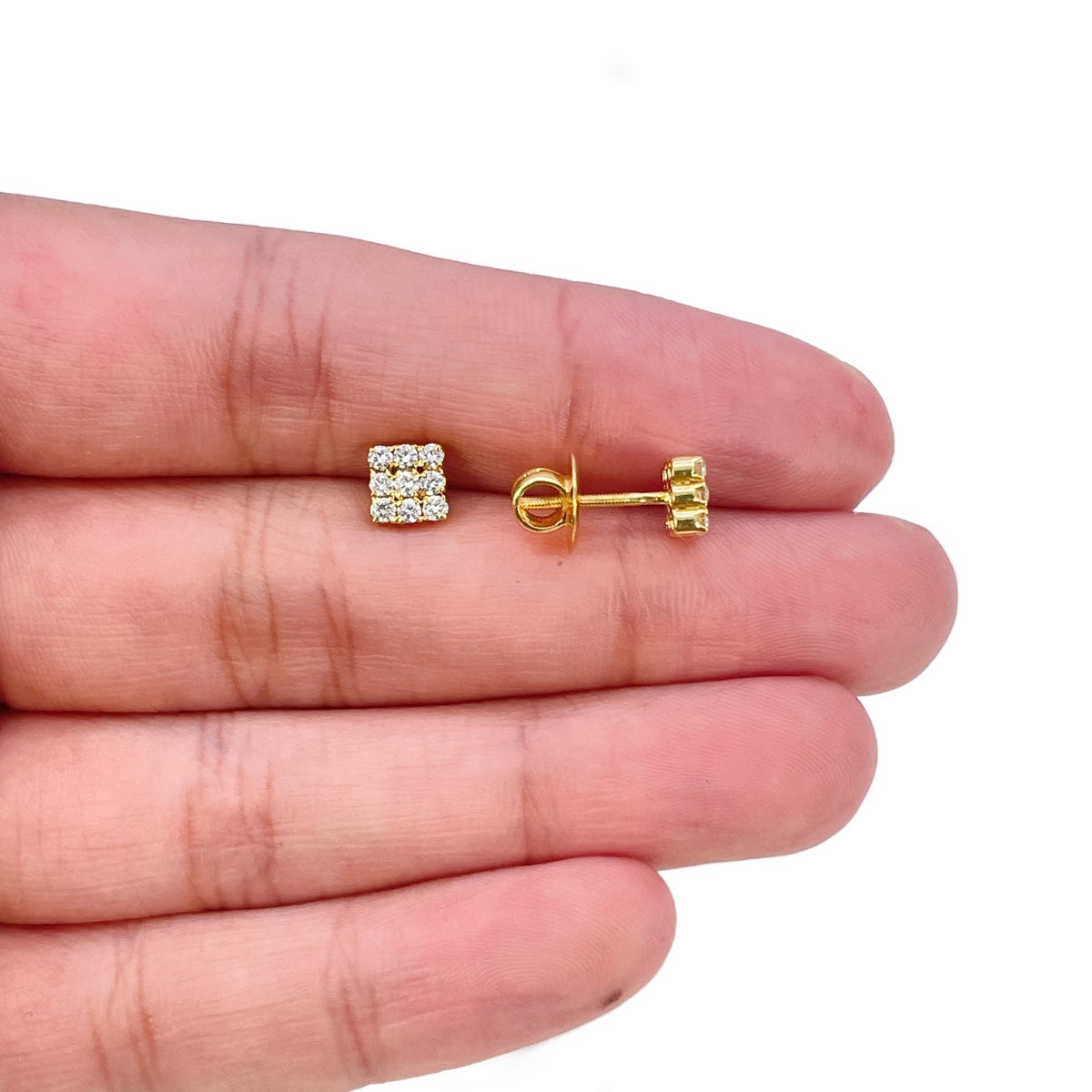 18ct Yellow Gold Natural Diamond Square Cluster Stud Earrings 0.30ct